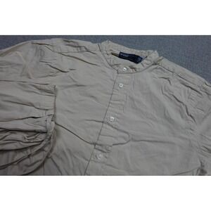 Polo Ralph Lauren Band Collar Shirt Mens Small Beige Long Sleeve Lightweight